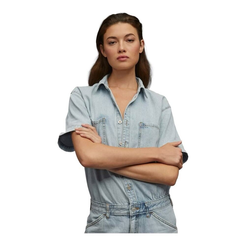 Pilcro Slouchy Denim Jumpsuit Light Wash Straight Leg Distressed size 4 - Picture 2 of 7